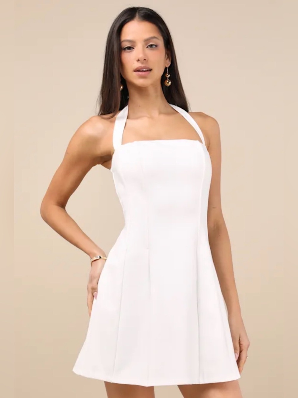 Sariah White Ponte Knit Halter Mini Dress
